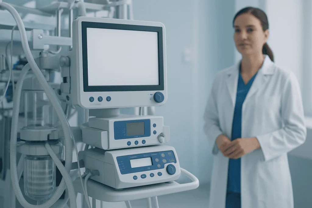 Medical professional in a hospital with advanced medical equipment.