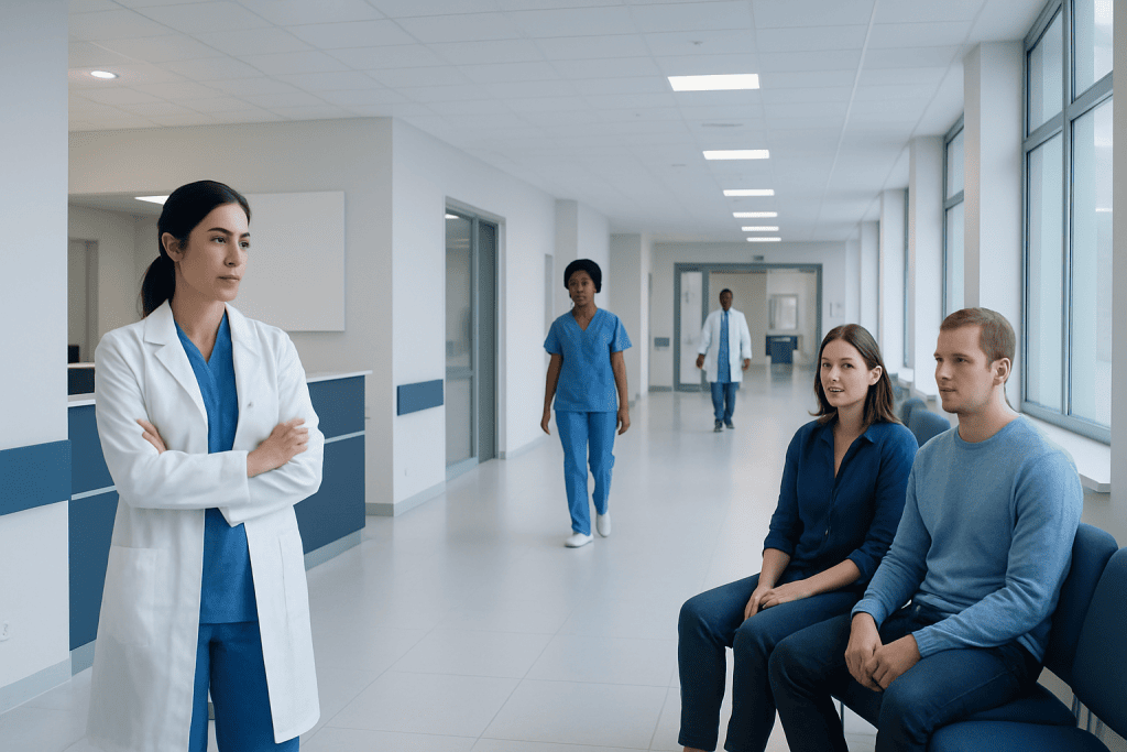 What Piercing Helps with Migraines? A Doctor-Reviewed Answer 1 Doctor consulting with patients in hospital corridor.