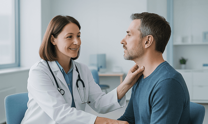 Doctor consulting with a patient in a medical office setting.