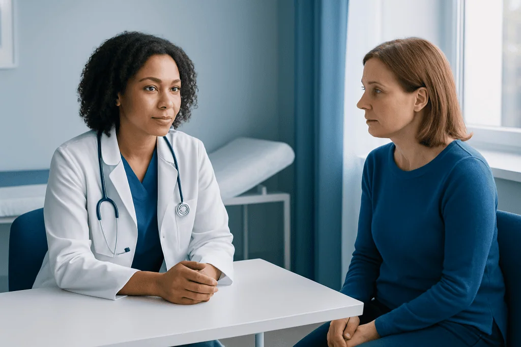 Doctor consulting with a patient in a medical office.