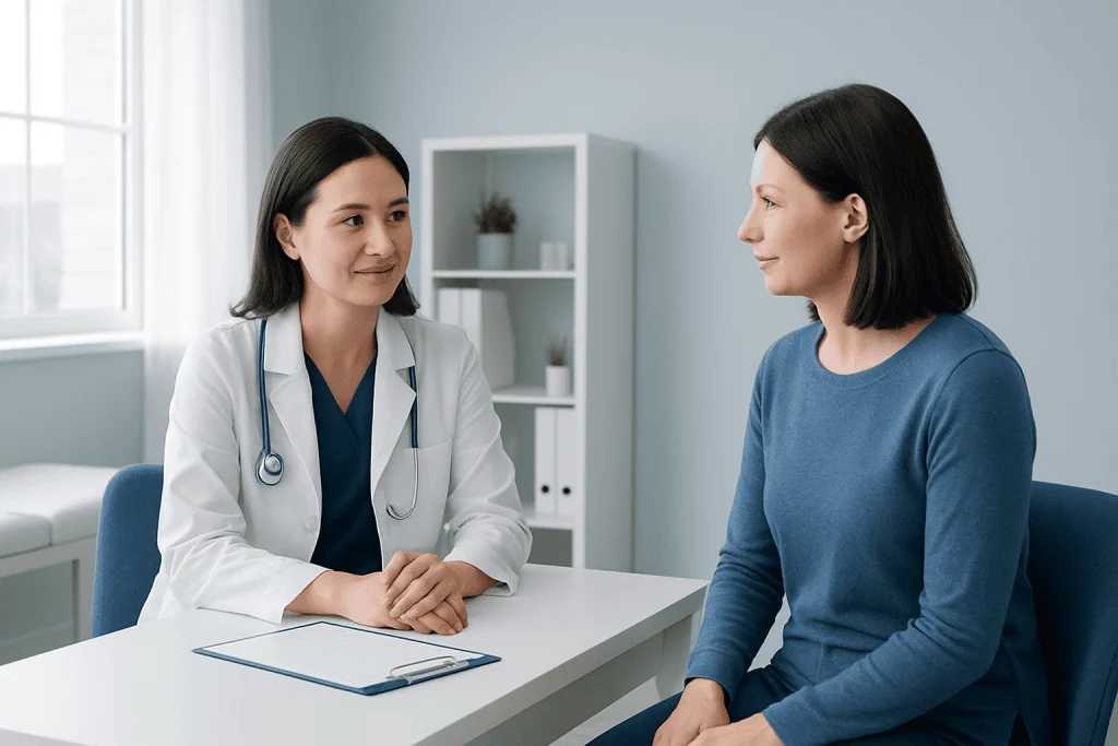 Doctor consulting with a patient in a medical office.