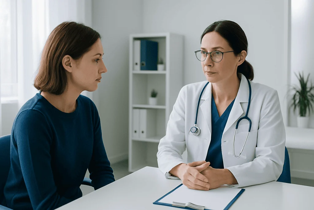 Doctor consulting a patient in a medical office setting.