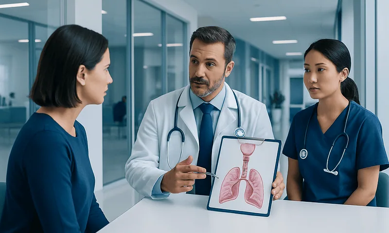Tracheomalacia Treatment: How It Works, Results and What to Expect 4 Doctors discussing lung health with a patient in a hospital setting.