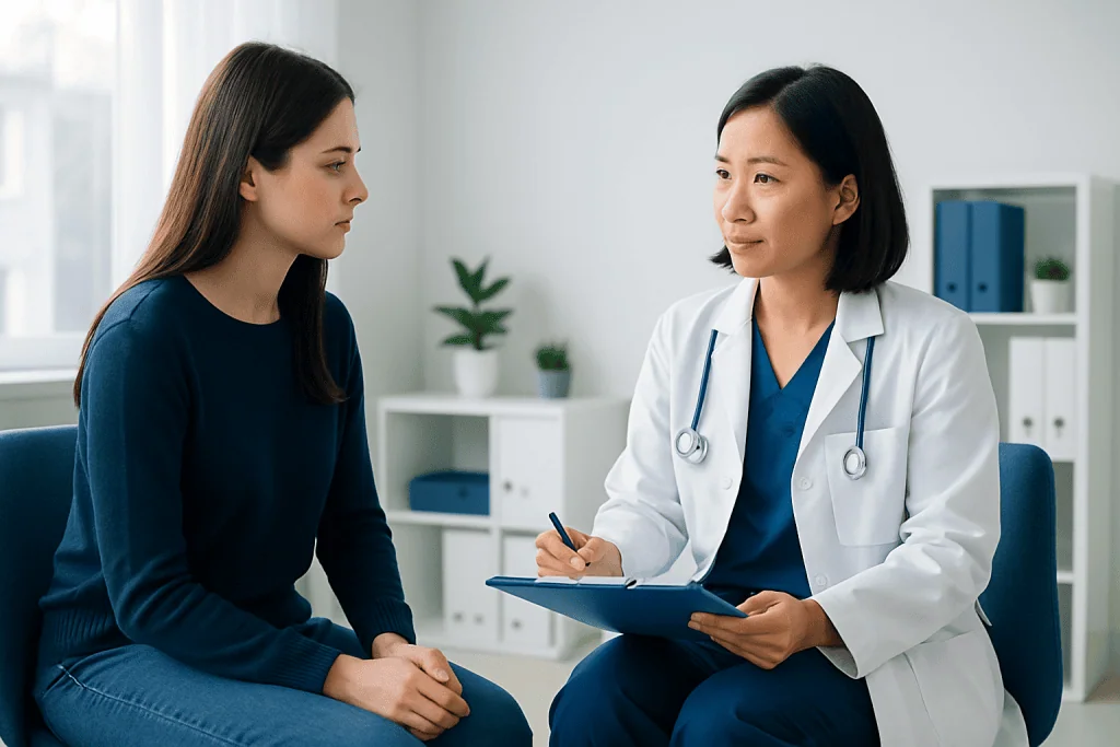 Doctor consulting with a patient in a medical office setting.