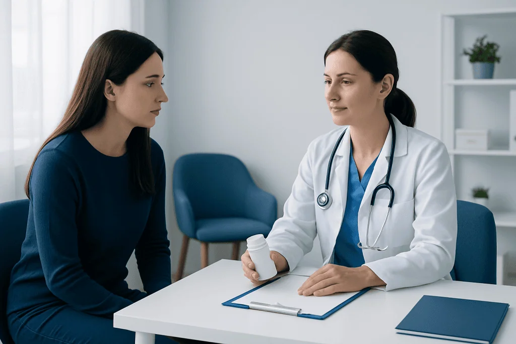 Doctor consulting with a patient in a modern clinic setting.