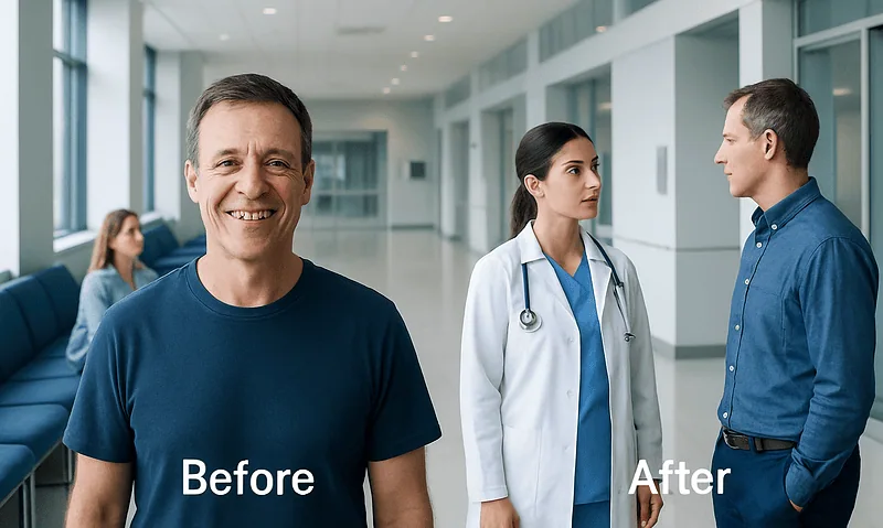 Patient before and after dental treatment at Acibadem Hospitals Group.