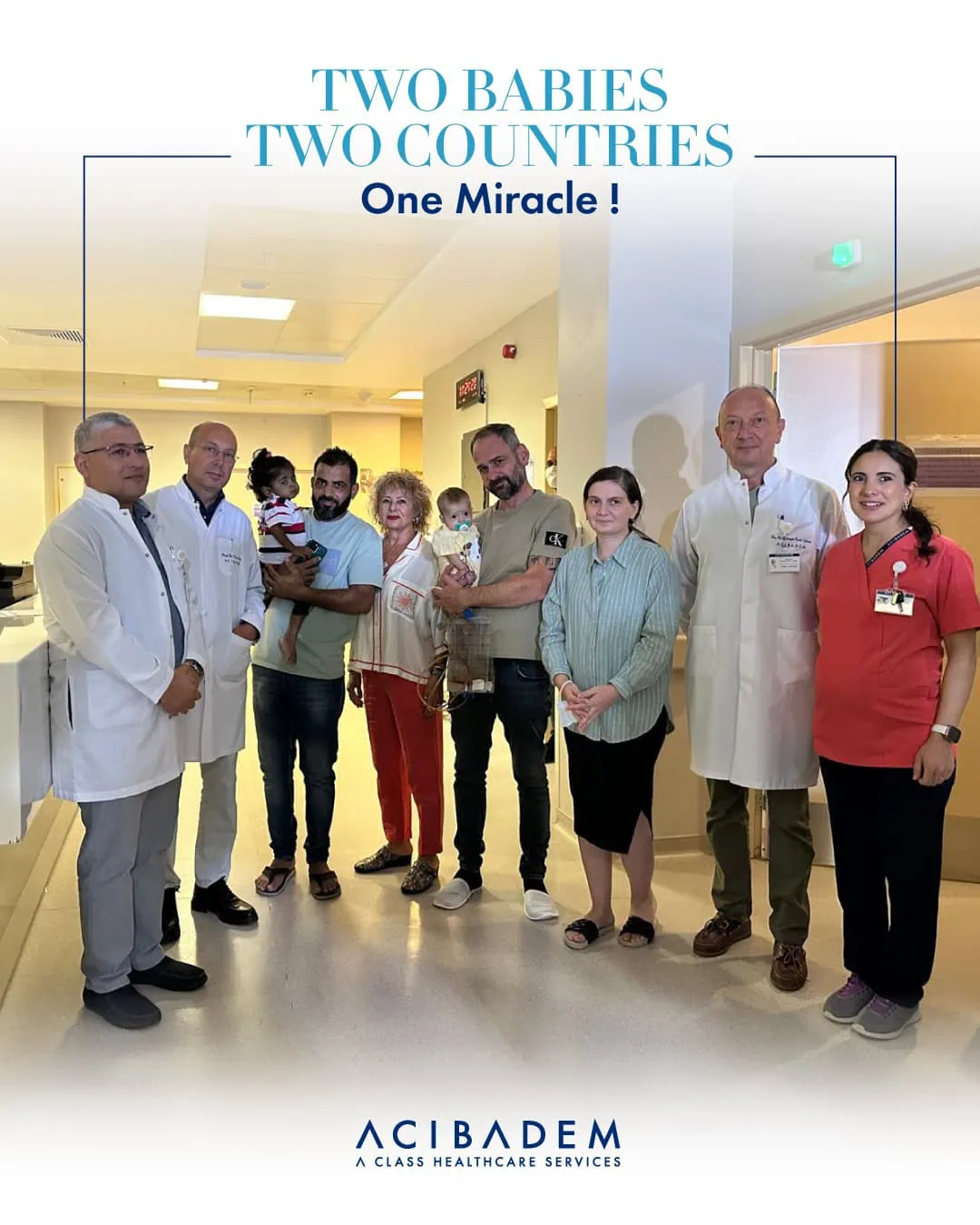 Group of healthcare professionals and patients at Acibadem Hospital.