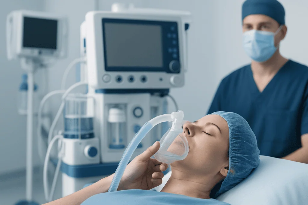 Patient receiving anesthesia during surgery at Acibadem Hospital.