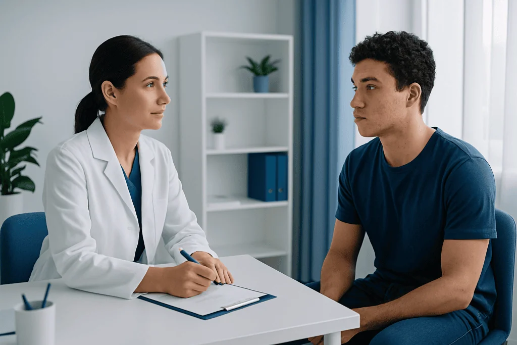 Doctor consulting with patient in a medical office at Acibadem Hospitals Group.