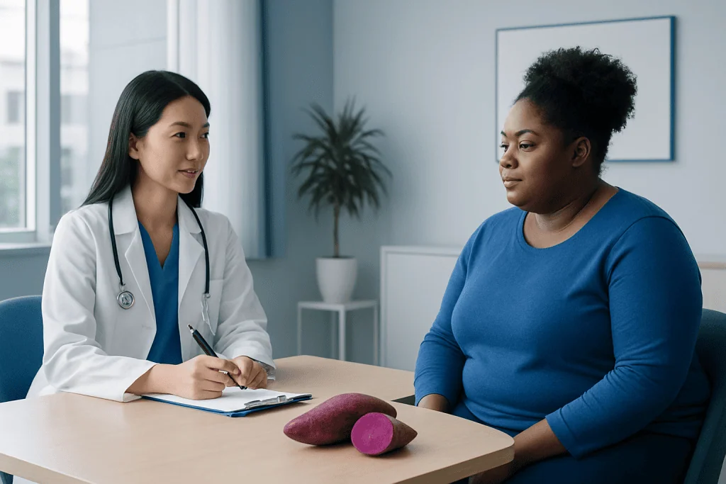 Doctor consulting with a patient in a modern medical office.