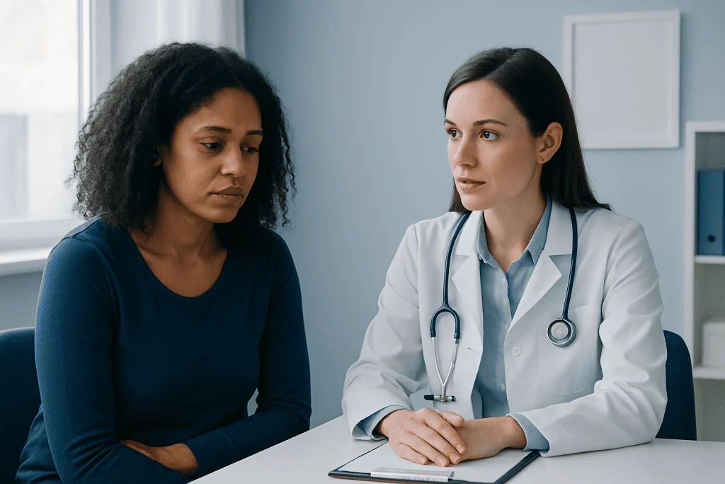 Doctor consulting with a patient in a medical office.