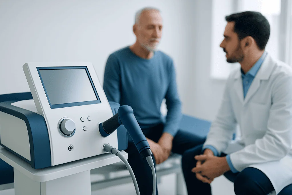 Medical consultation with advanced ultrasound device at Acibadem Hospital.