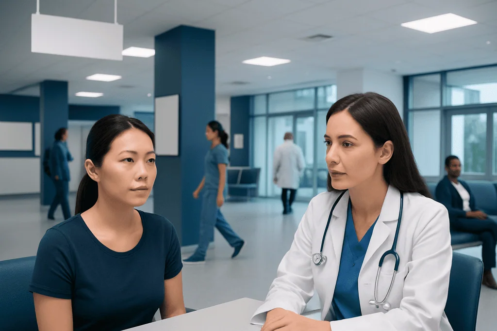 How Much is Masseter Botox? 1 Doctor consulting with patient in modern hospital setting.