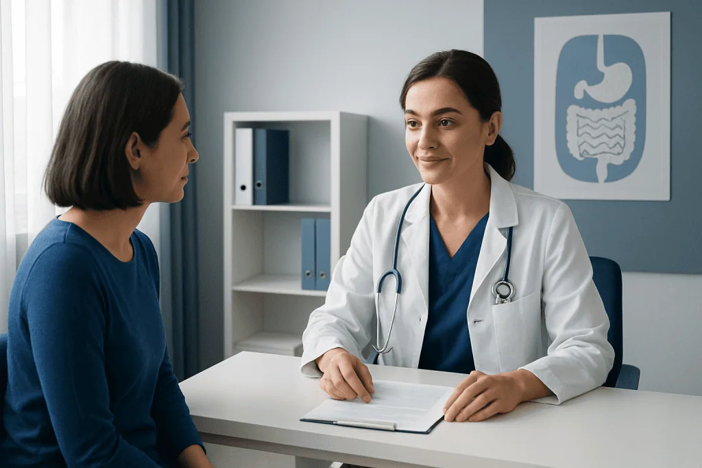 Doctor consulting with a patient in a medical office at Acibadem Hospitals Group.