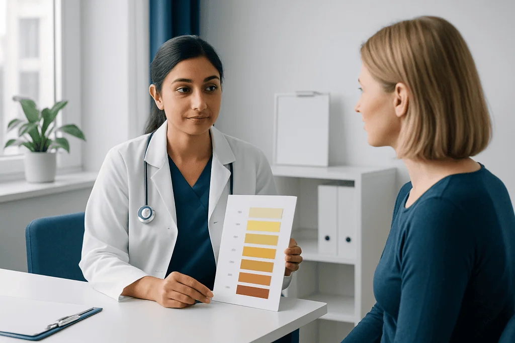 Urine color, concentration, and hydration — normal urination output