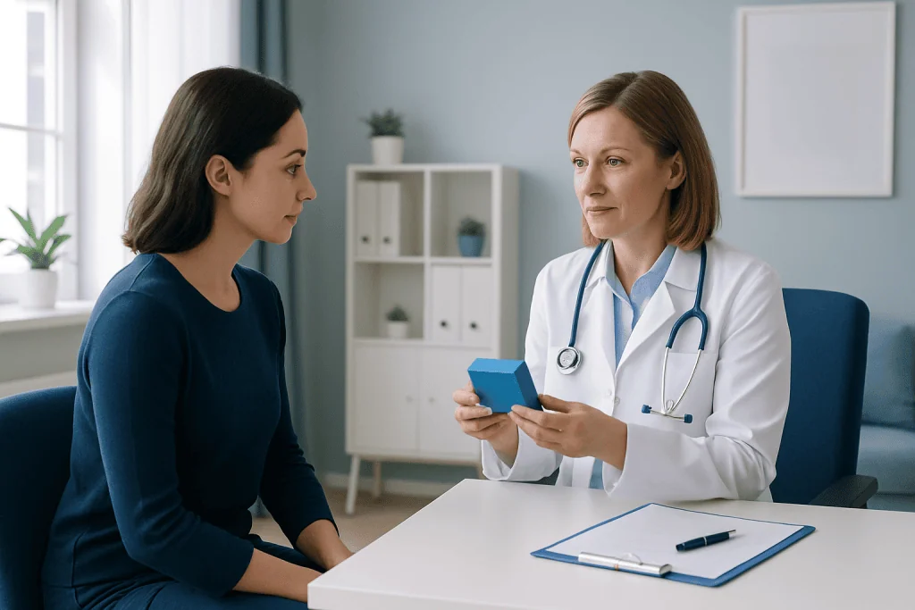 Doctor consulting with a patient in a medical office setting.