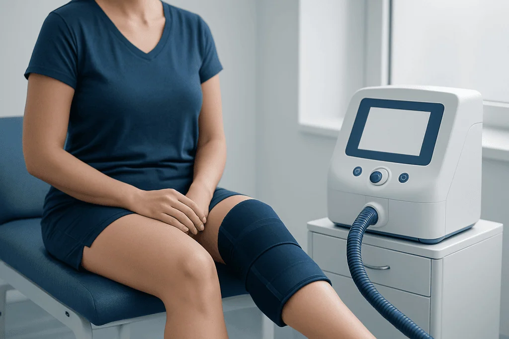 Patient with knee injury undergoing physiotherapy at Acibadem Hospital.