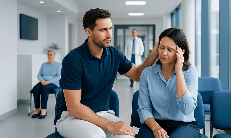 Headache Chiropractor Explained: Common Triggers and Red Flags 7 Chiropractor examines woman with headache in clinic setting.