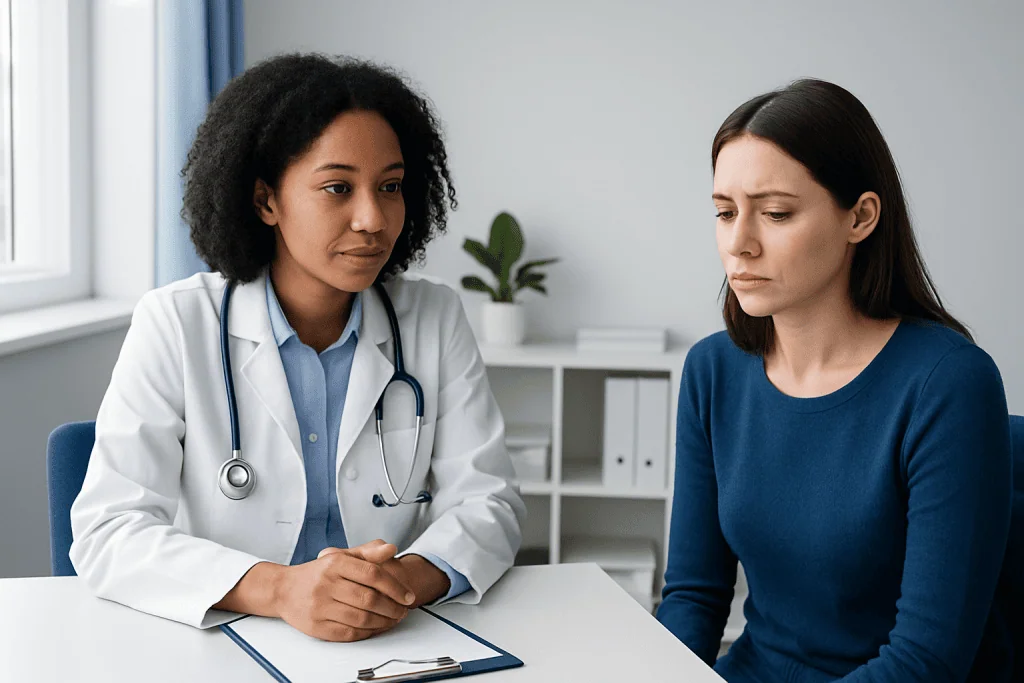 Doctor consulting with a patient in a medical office setting.