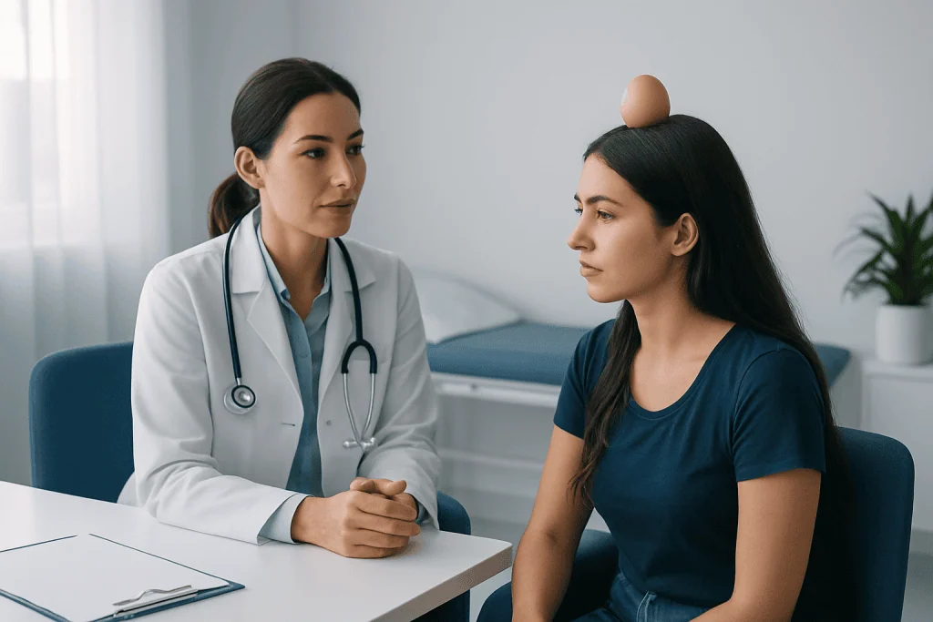 Doctor consulting with a patient in a medical office setting.
