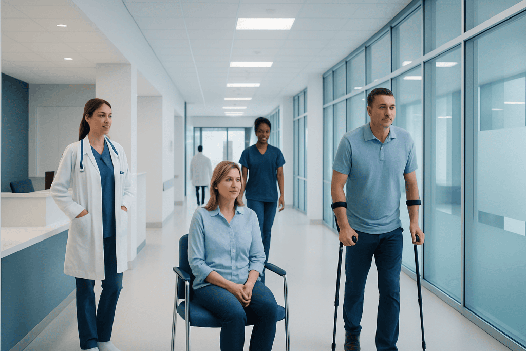 Saddle Joint Examples: An Evidence-Based Guide for Patients 1 Hospital corridor with patients and medical staff in a modern healthcare facility.