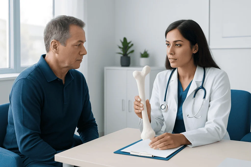 Doctor explaining avascular necrosis treatment options to a patient.