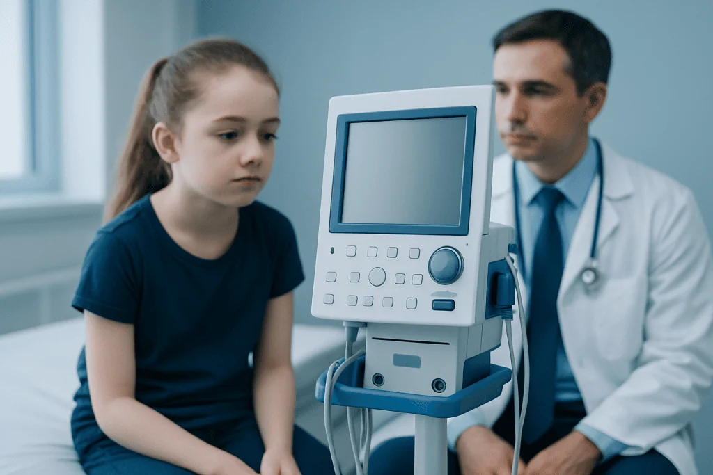 Child undergoing neurological examination at Acibadem Hospital.