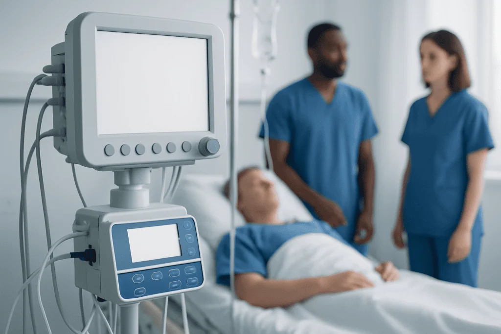 Hospital patient monitoring equipment in a medical setting.