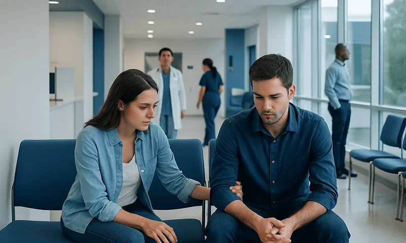 Couple in counseling session at Acibadem Hospital for emotional support.
