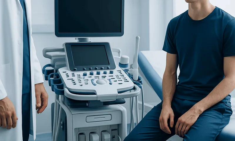 Medical consultation with ultrasound equipment at Acibadem Hospitals Group.