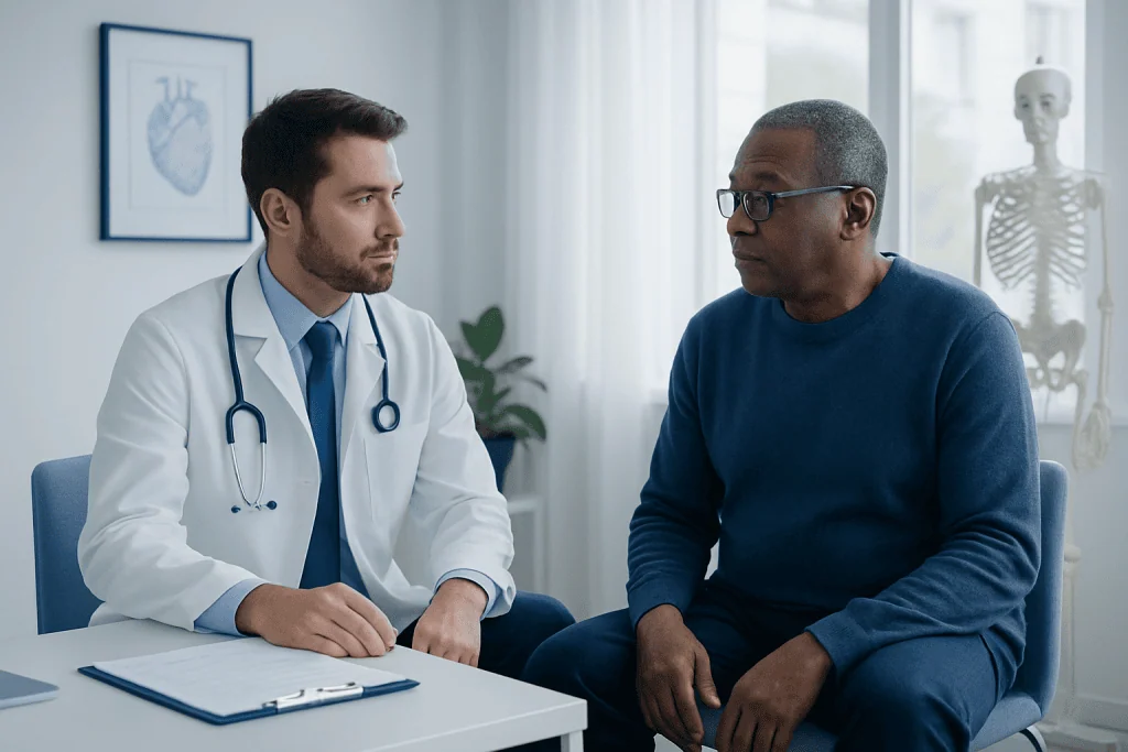 Doctor consulting with a patient in a medical office at Acibadem Hospitals Group.
