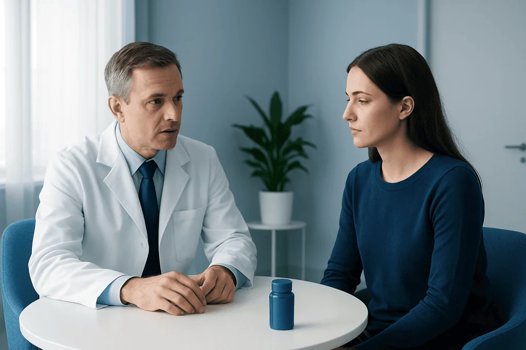 Doctor consulting with a young woman about hair health and treatment options.