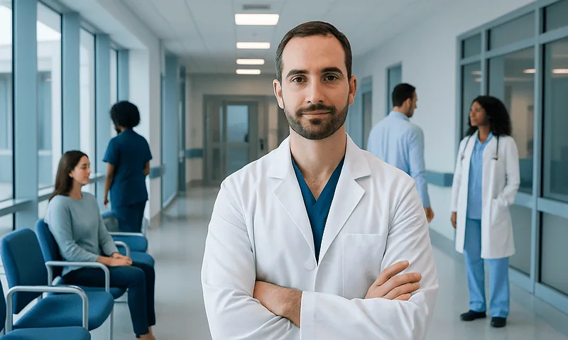 Hair Surgeon: Procedure, Recovery and Results 5 Medical team in hospital corridor with doctor in foreground.