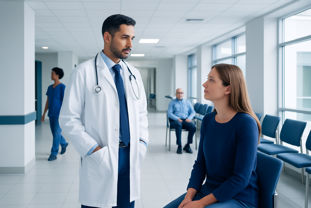 Nerve Specialist: An Evidence-Based Patient Guide 1 Doctor consulting a patient in a hospital corridor.