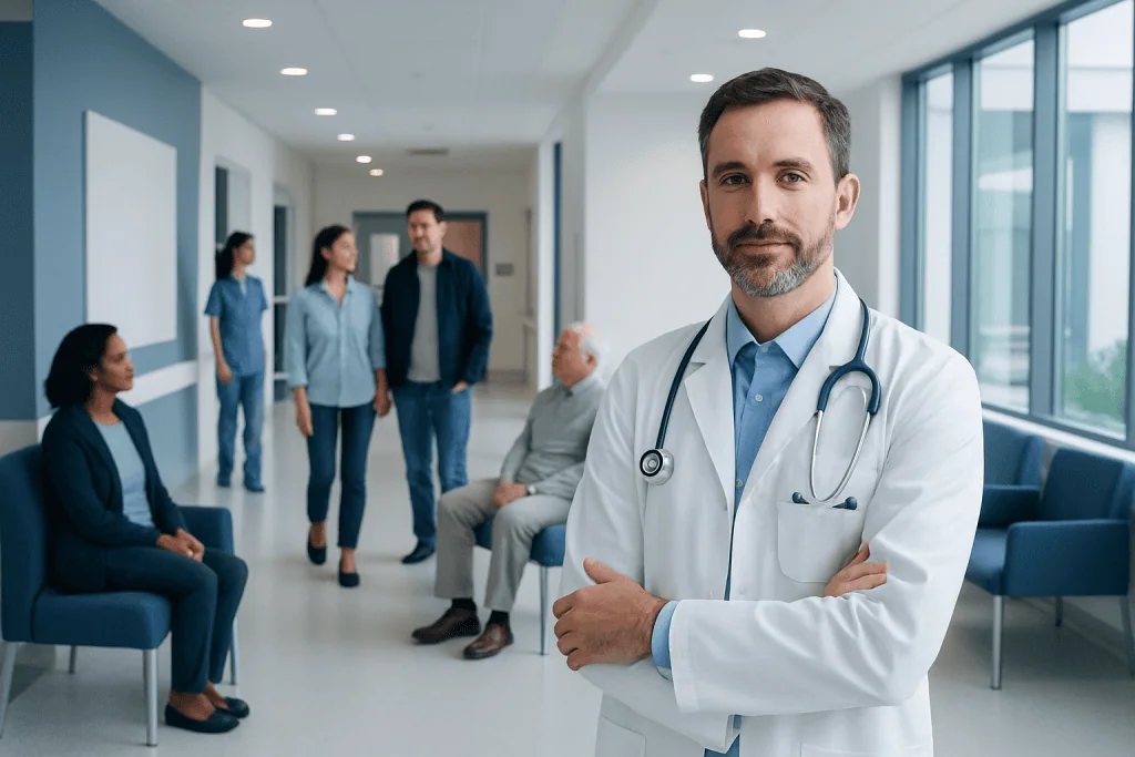 Neurovascular Surgeon: An Evidence-Based Patient Guide 1 Neurovascular surgeon with patients in a hospital corridor.