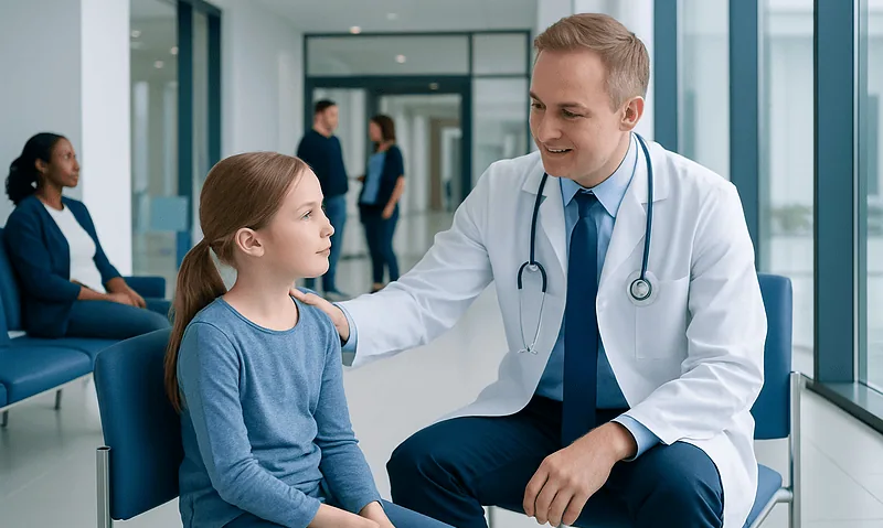 Ent Pediatric Specialist: An Evidence-Based Patient Guide 5 Pediatric doctor consulting young girl in hospital waiting area.