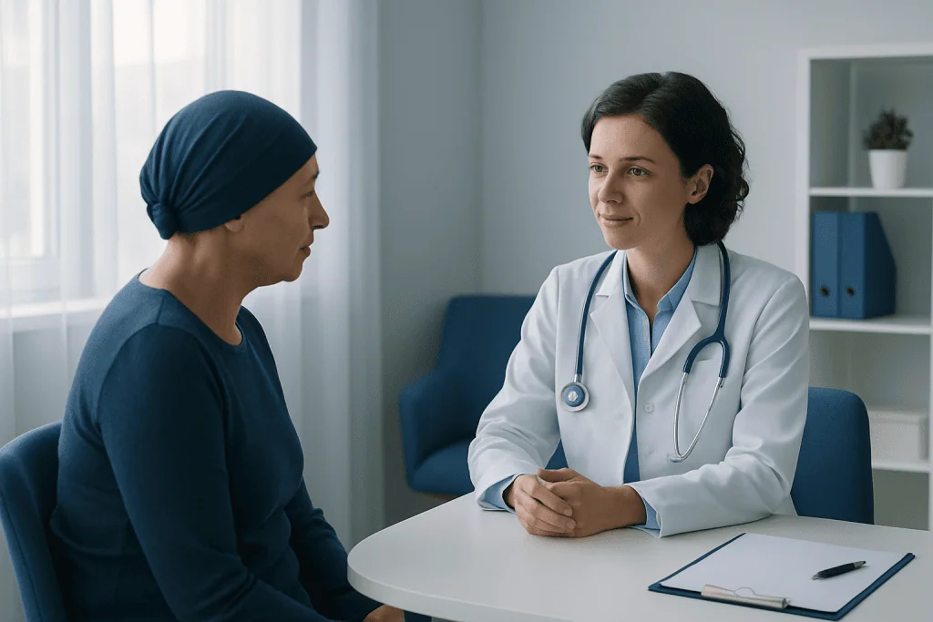 Doctor consulting with a patient in a medical office setting.