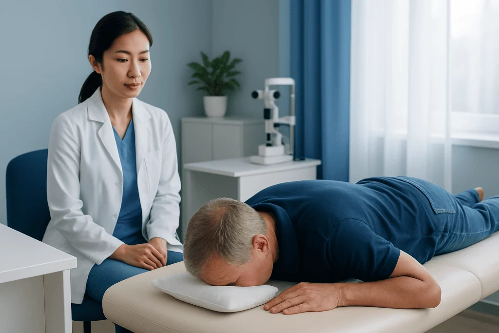 What does “face down” mean after eye surgery? — pictures of face down position after retinal surgery