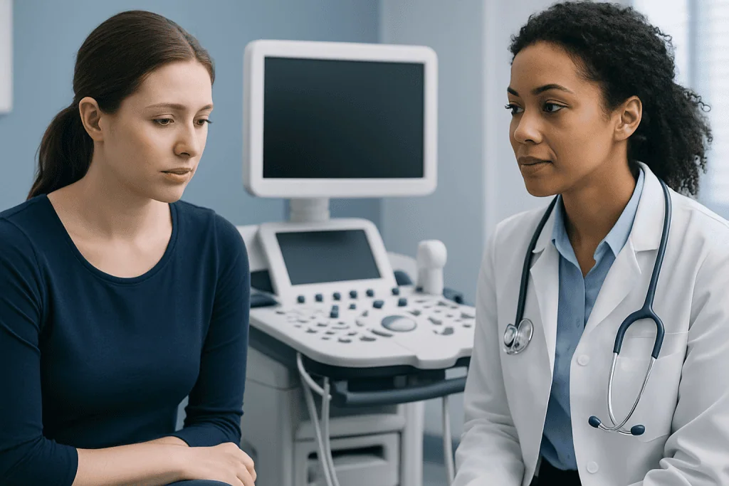 Doctor consulting with a patient in a medical office setting.