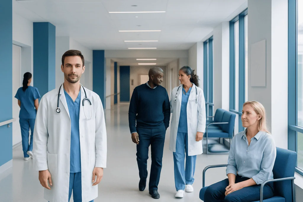 Normal Size Ball: A Complete Medical Overview 1 Medical team and patient in hospital corridor at Acibadem Hospitals Group.