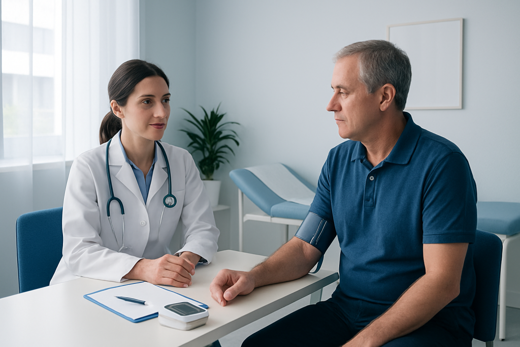 Doctor consulting with a patient in a medical office setting.