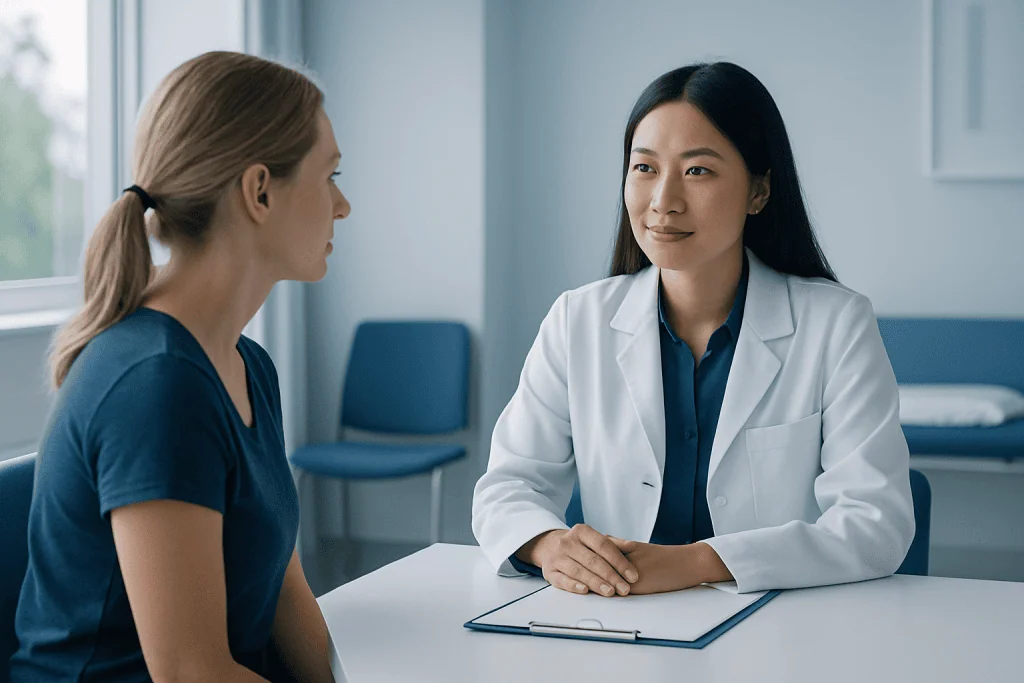 Doctor consulting with patient in a medical office setting.