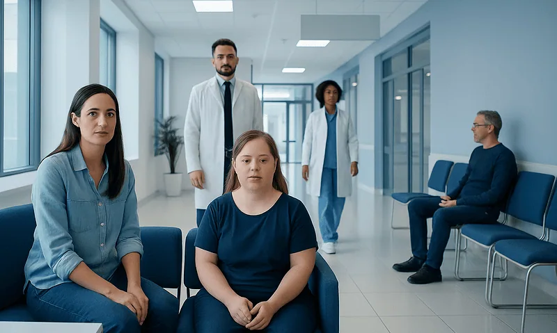 Health Library 16 Medical team and patients in a hospital corridor.