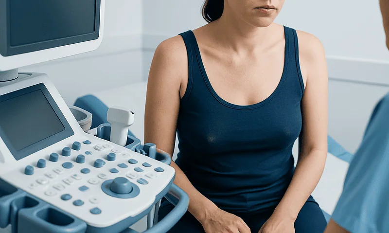 Woman during a medical examination with ultrasound equipment.