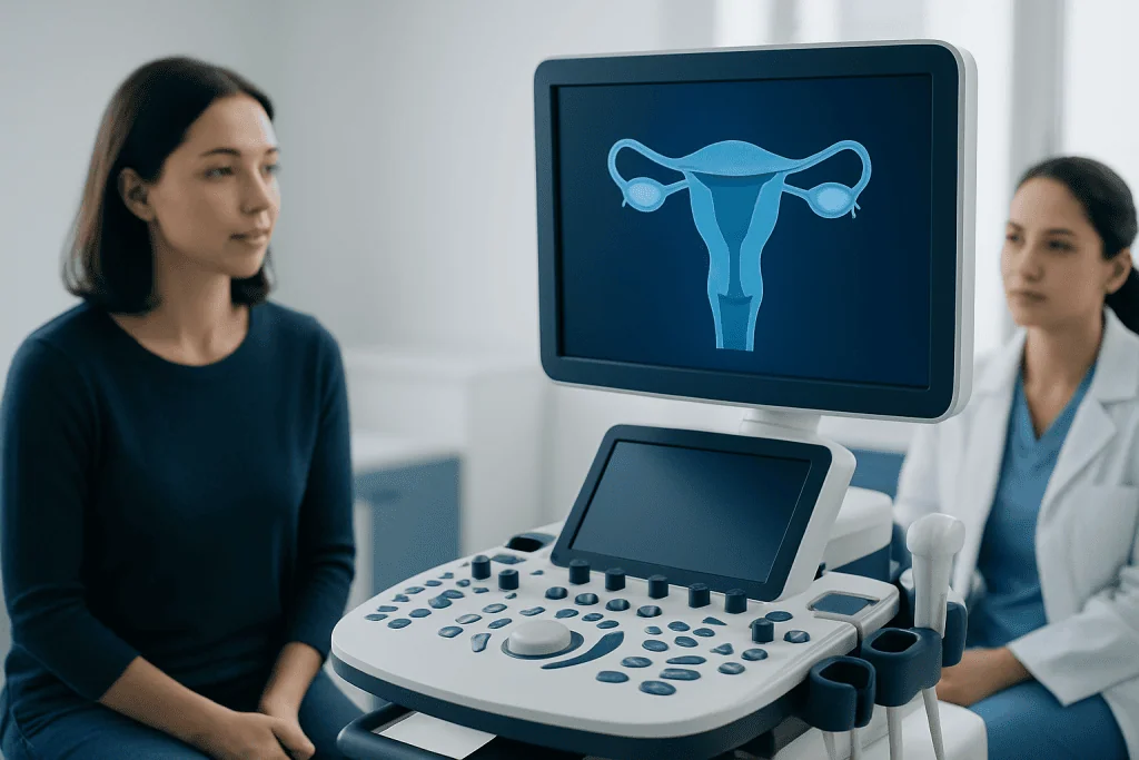 Ultrasound image of female reproductive system for hormone health assessment.