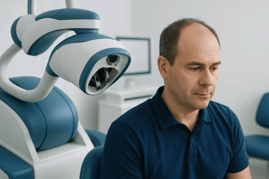 Medical consultation with advanced hair loss treatment technology at Acibadem Hospitals.
