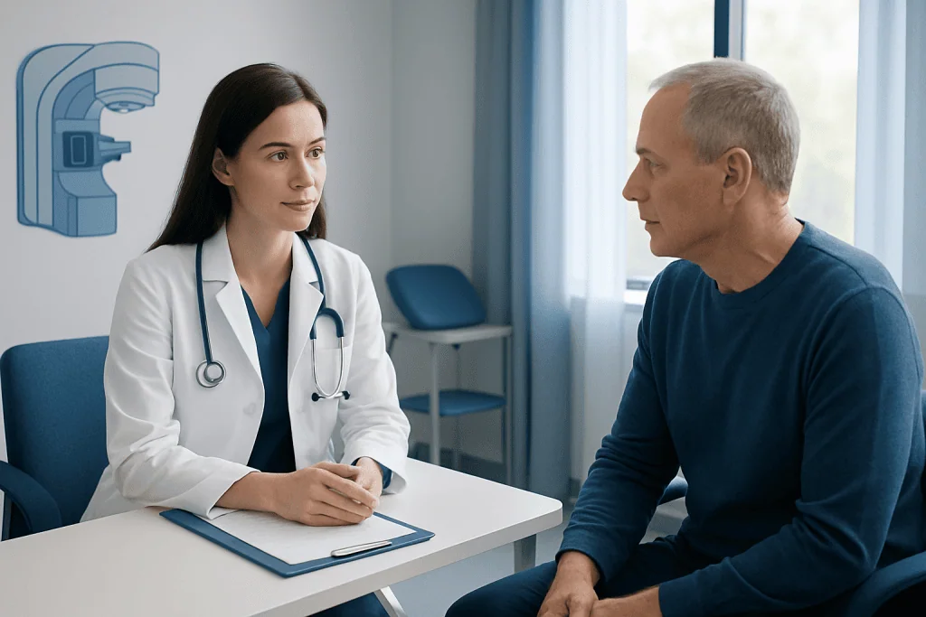Doctor consulting with a patient in a medical office setting.
