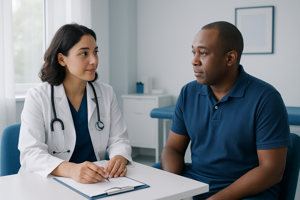 Doctor consulting with a patient in a medical office.