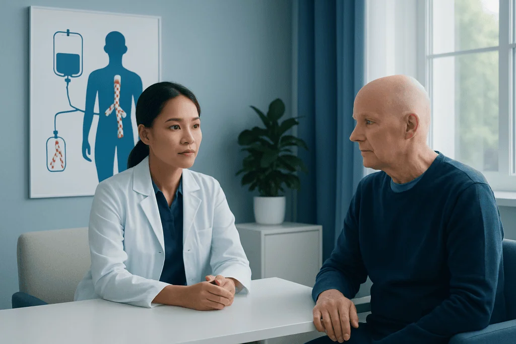 Doctor consulting with a patient in a medical office at Acibadem Hospitals.
