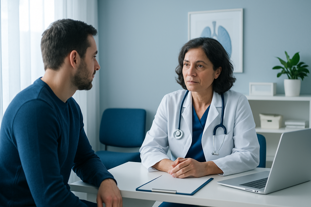 Doctor consulting with a patient in a medical office setting.